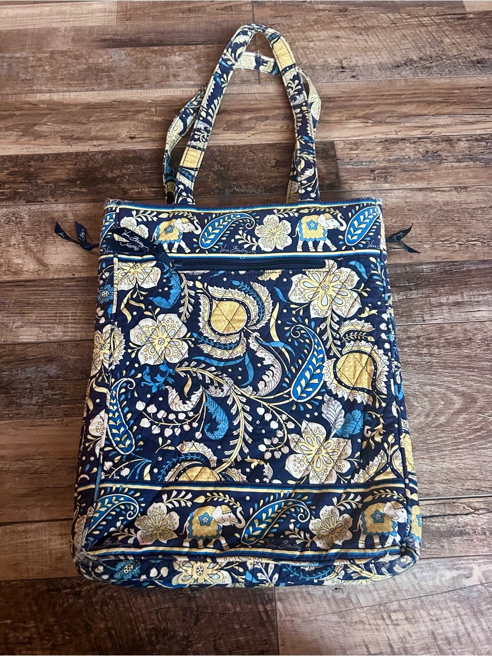 Vera Bradley Ellie Blue Elephants Laptop Travel Tote Bag, Retired Pattern
